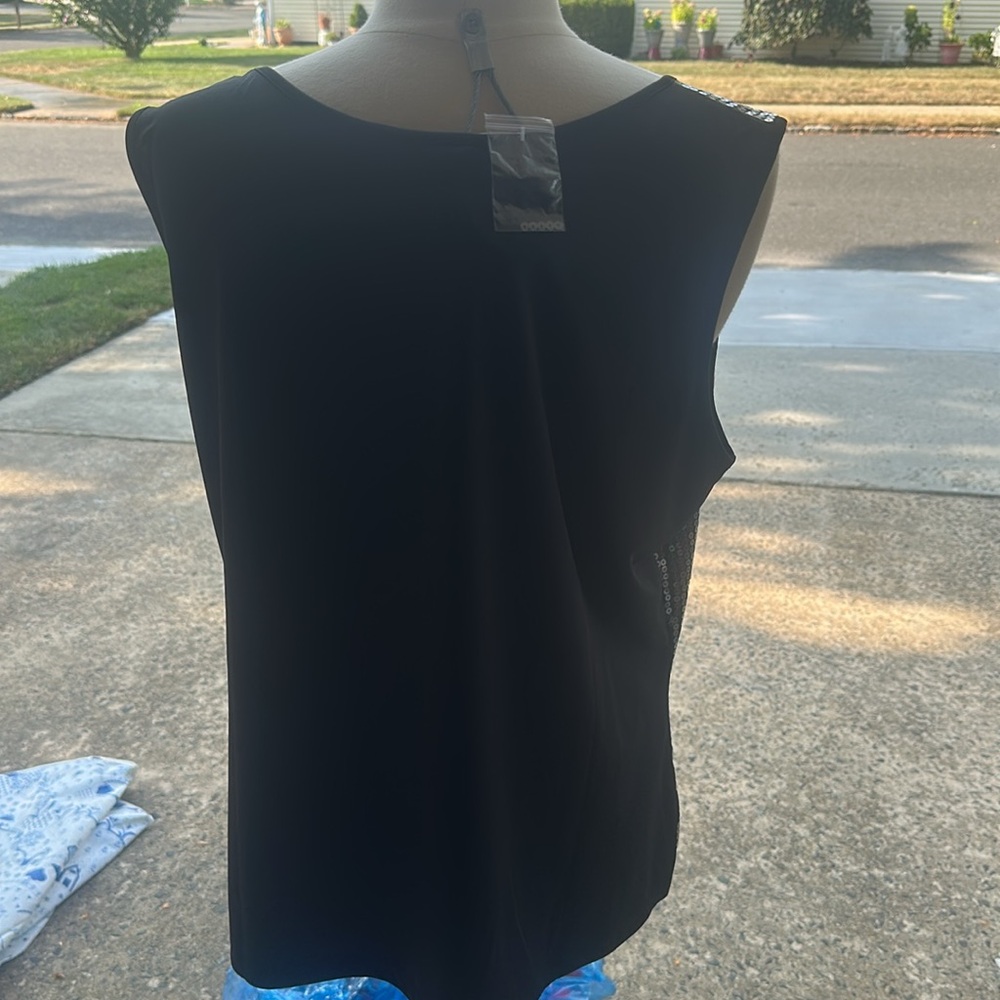 Joan Rivers Sequin Stretch Tank Black L Sleeveless Shell Scoop Neck Cocktail NEW - Picture 4 of 5